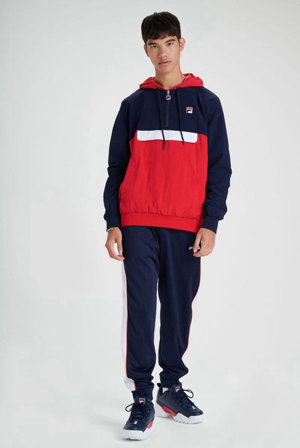 Fila Macker 2 Colour Block Pullover Men's Hoodies - Navy,NZ 530-78251